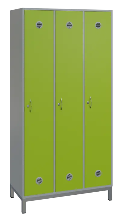 SSLN - 180 - 90 šatní skříň 3-dvéřová, 1800x900x400 mm, kovové nohy, korpus šedý, dvířka jarní zeleň